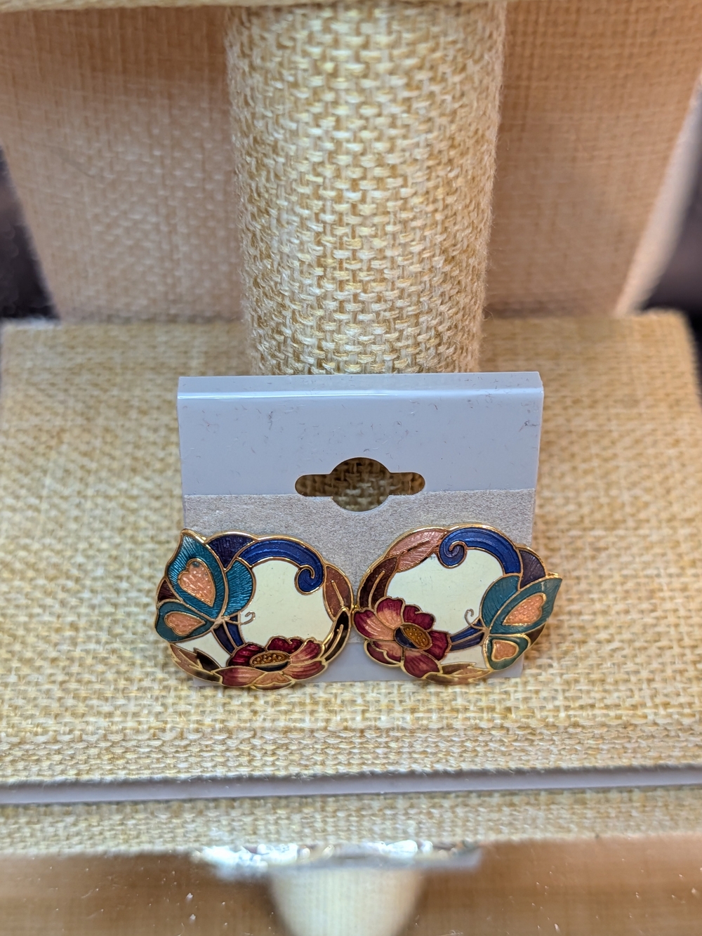 Multicolor Floral Enamel Butterfly Stud Earrings